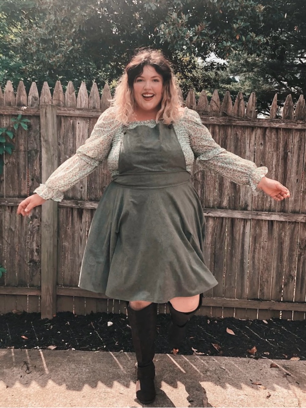 Handmade Olive Faux Suede Pinafore Dress